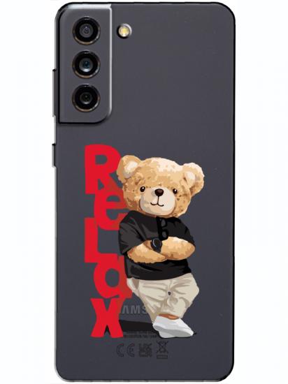 Samsung S21 FE Teddy Bear Relax Şeffaf Telefon Kılıfı