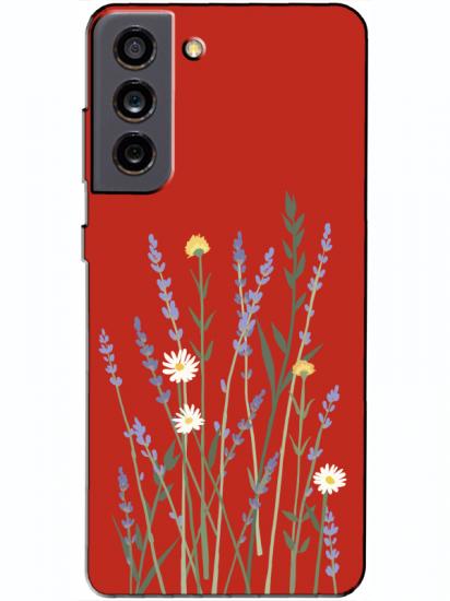 Samsung S21 FE Lavanta Desenli Kırmızı Telefon Kılıfı
