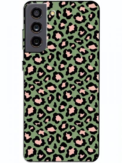 Samsung S21 FE Leopar Desenli Yeşil Telefon Kılıfı