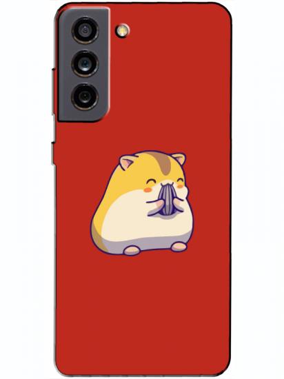 Samsung S21 FE Sevimli Hamster Kırmızı Telefon Kılıfı