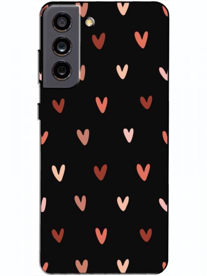 Samsung S21 FE Kalp Desen Siyah Telefon Kılıfı