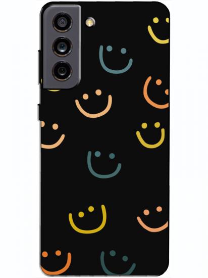 Samsung S21 FE Emoji Gülen Yüz Siyah Telefon Kılıfı