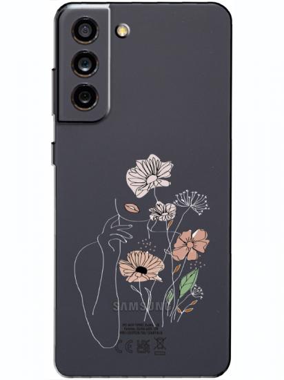 Samsung S21 FE Kadın Çiçek Şeffaf Telefon Kılıfı