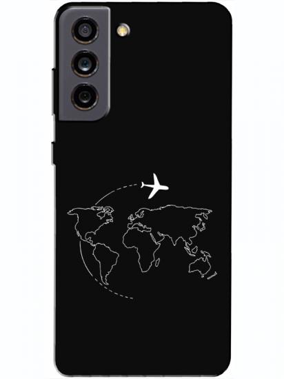 Samsung S21 FE Harita Uçak Siyah Telefon Kılıfı