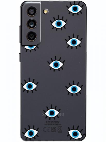 Samsung S21 FE Nazar Gözler Şeffaf Telefon Kılıfı