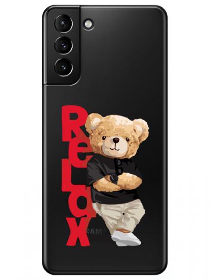 Samsung S21 Plus Teddy Bear Relax Şeffaf Telefon Kılıfı