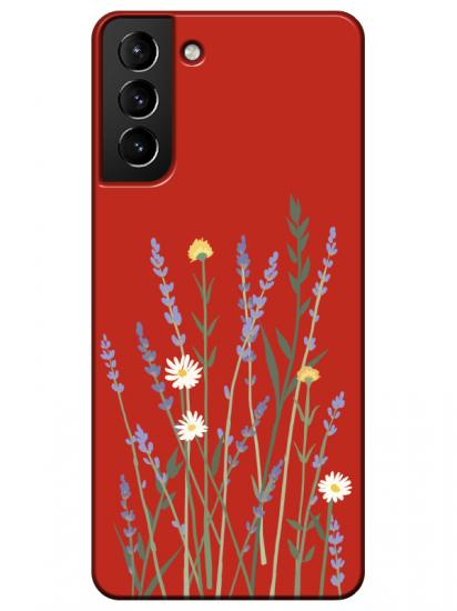Samsung S21 Plus Lavanta Desenli Kırmızı Telefon Kılıfı