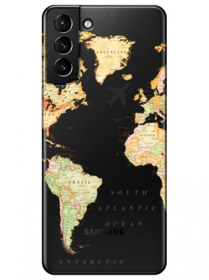 Samsung S21 Plus Dünya Haritalı Şeffaf Telefon Kılıfı