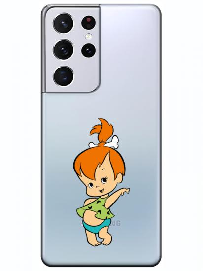 Samsung S21 Ultra Taş Devri Kız Bebek Şeffaf Telefon Kılıfı