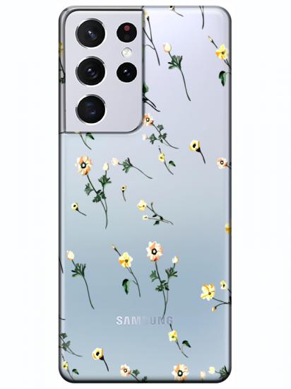 Samsung S21 Ultra Çiçekli Şeffaf Telefon Kılıfı