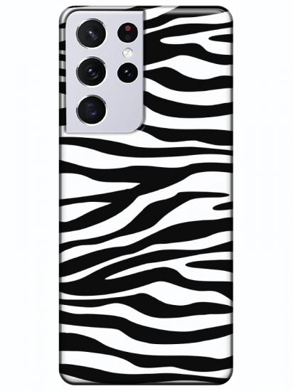 Samsung S21 Ultra Zebra Desen Siyah Telefon Kılıfı