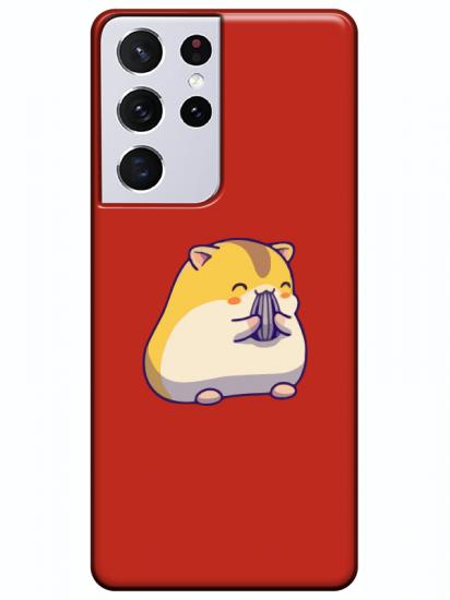 Samsung S21 Ultra Sevimli Hamster Kırmızı Telefon Kılıfı