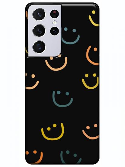 Samsung S21 Ultra Emoji Gülen Yüz Siyah Telefon Kılıfı