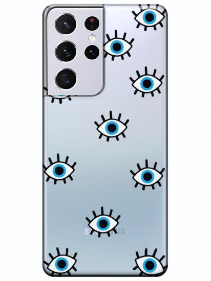 Samsung S21 Ultra Nazar Gözler Şeffaf Telefon Kılıfı