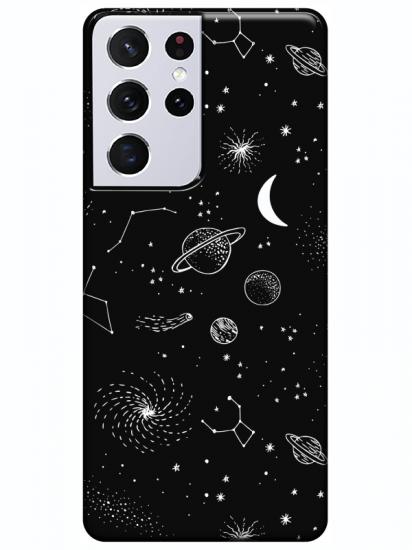 Samsung S21 Ultra Gezegenler Siyah Telefon Kılıfı