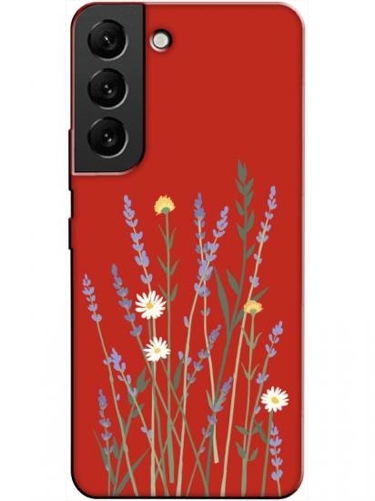 Samsung S22 Lavanta Desenli Kırmızı Telefon Kılıfı