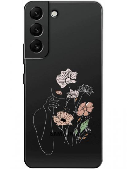 Samsung S22 Kadın Çiçek Şeffaf Telefon Kılıfı
