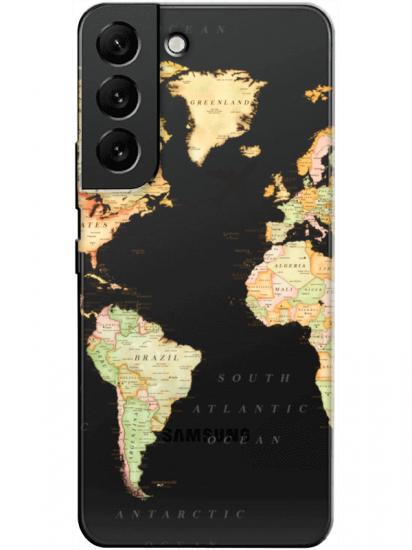 Samsung S22 Dünya Haritalı Şeffaf Telefon Kılıfı
