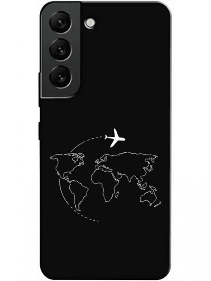 Samsung S22 Plus Harita Uçak Siyah Telefon Kılıfı