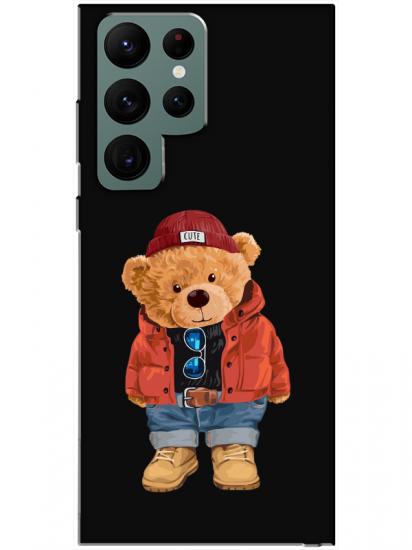 Samsung S22 Ultra Teddy Bear Siyah Telefon Kılıfı