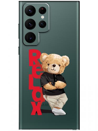 Samsung S22 Ultra Teddy Bear Relax Şeffaf Telefon Kılıfı