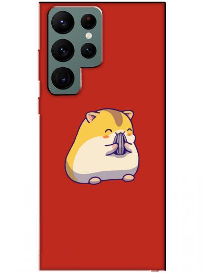 Samsung S22 Ultra Sevimli Hamster Kırmızı Telefon Kılıfı