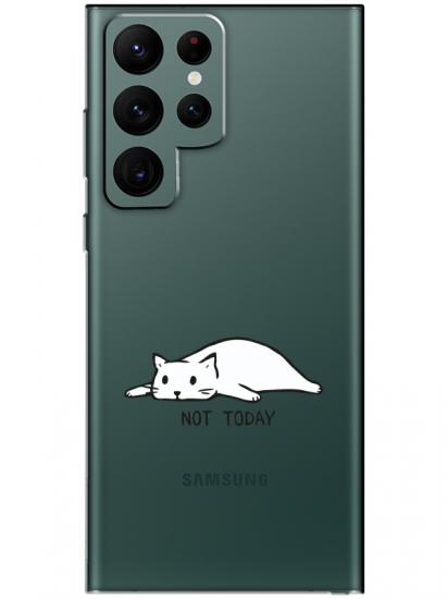 Samsung S22 Ultra Not Today Kedi Şeffaf Telefon Kılıfı