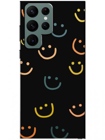 Samsung S22 Ultra Emoji Gülen Yüz Siyah Telefon Kılıfı