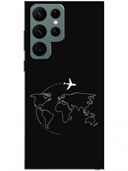 Samsung S22 Ultra Harita Uçak Siyah Telefon Kılıfı