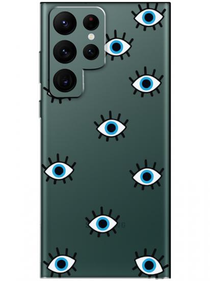 Samsung S22 Ultra Nazar Gözler Şeffaf Telefon Kılıfı
