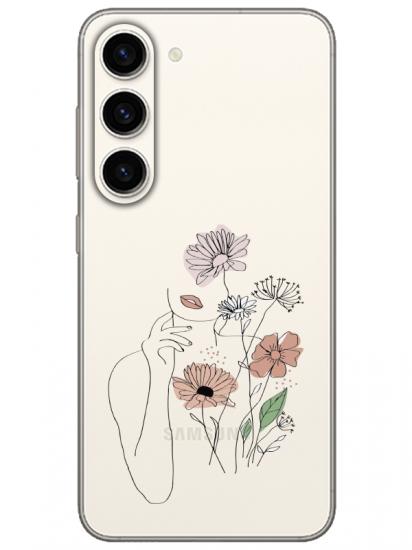Samsung S23 Kadın Çiçek Şeffaf Telefon Kılıfı