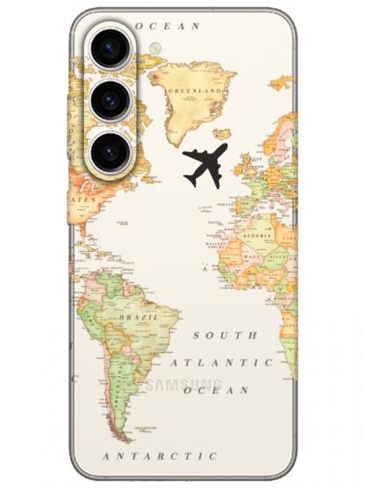 Samsung S23 Dünya Haritalı Şeffaf Telefon Kılıfı