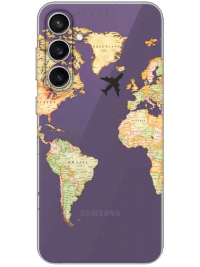 Samsung S23 FE Dünya Haritalı Şeffaf Telefon Kılıfı