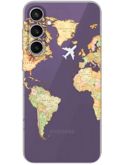 Samsung S23 FE Dünya Haritalı Şeffaf Telefon Kılıfı