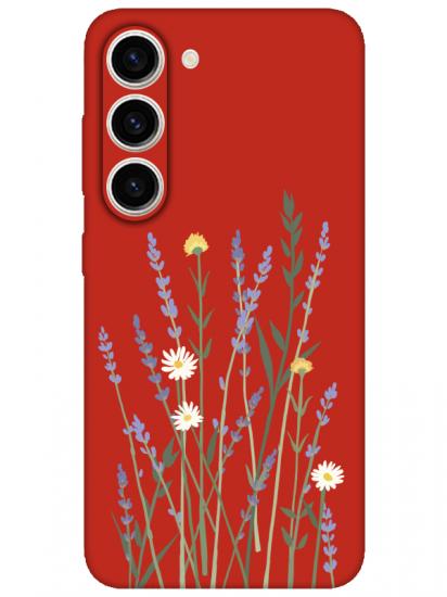 Samsung S23 Plus Lavanta Desenli Kırmızı Telefon Kılıfı