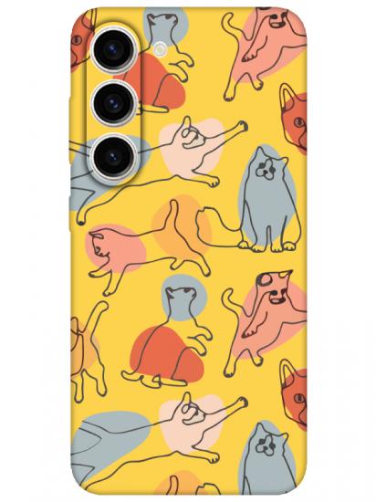 Samsung S23 Plus Kedi Figürleri Sarı Telefon Kılıfı