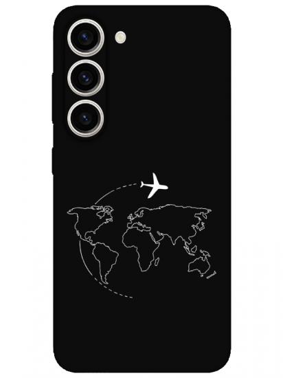 Samsung S23 Plus Harita Uçak Siyah Telefon Kılıfı