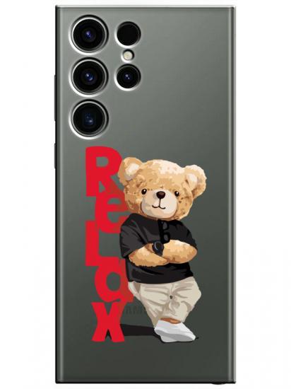 Samsung S23 Ultra Teddy Bear Relax Şeffaf Telefon Kılıfı