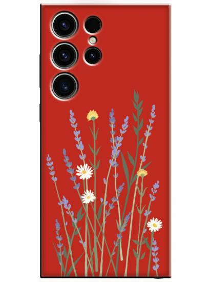 Samsung S23 Ultra Lavanta Desenli Kırmızı Telefon Kılıfı