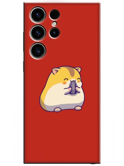 Samsung S23 Ultra Sevimli Hamster Kırmızı Telefon Kılıfı