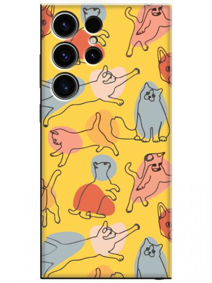 Samsung S23 Ultra Kedi Figürleri Sarı Telefon Kılıfı