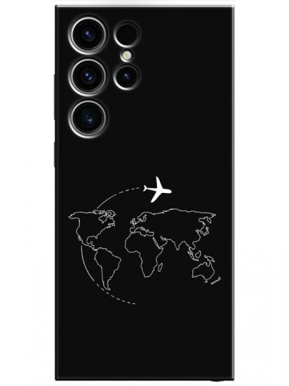 Samsung S23 Ultra Harita Uçak Siyah Telefon Kılıfı
