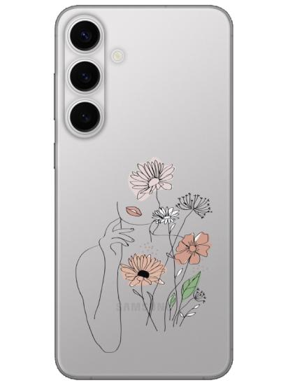 Samsung S24 Plus Kadın Çiçek Şeffaf Telefon Kılıfı