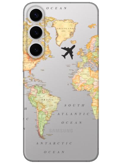 Samsung S24 Dünya Haritalı Şeffaf Telefon Kılıfı