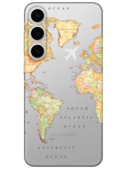 Samsung S24 Plus Dünya Haritalı Şeffaf Telefon Kılıfı