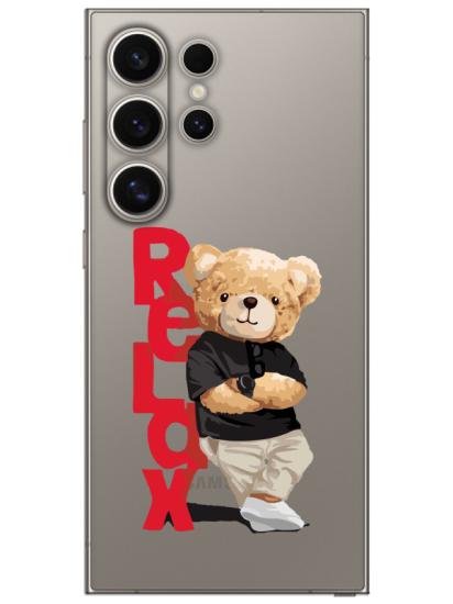 Samsung S24 Ultra Teddy Bear Relax Şeffaf Telefon Kılıfı