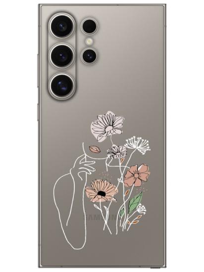 Samsung S24 Ultra Kadın Çiçek Şeffaf Telefon Kılıfı