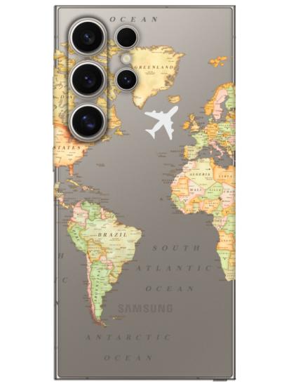 Samsung S24 Ultra Dünya Haritalı Şeffaf Telefon Kılıfı