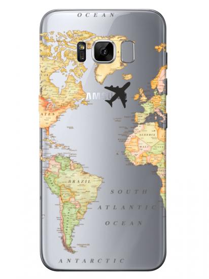Samsung S8 Dünya Haritalı Şeffaf Telefon Kılıfı