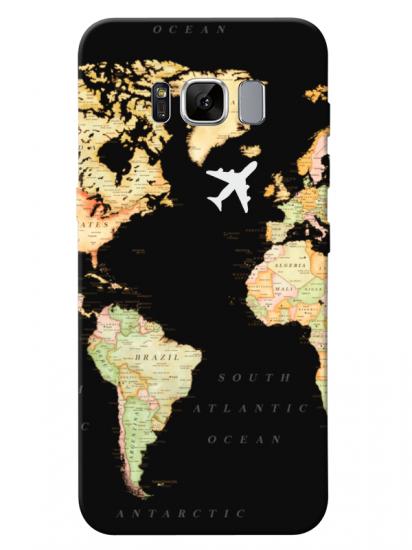 Samsung S8 Dünya Haritalı Siyah Telefon Kılıfı
